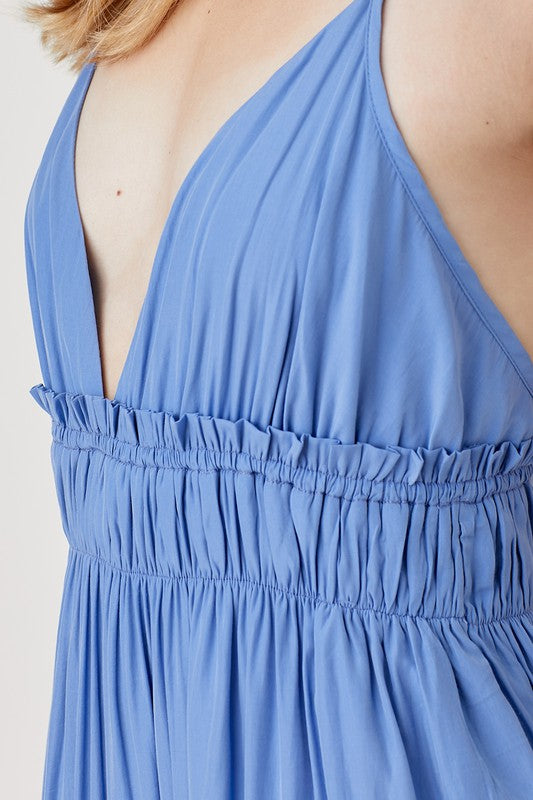Shirred Ruffle Folded Detail Maxi Dress