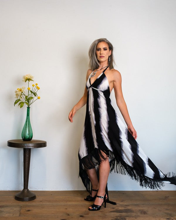 Fringed Trapeze Halter Dress