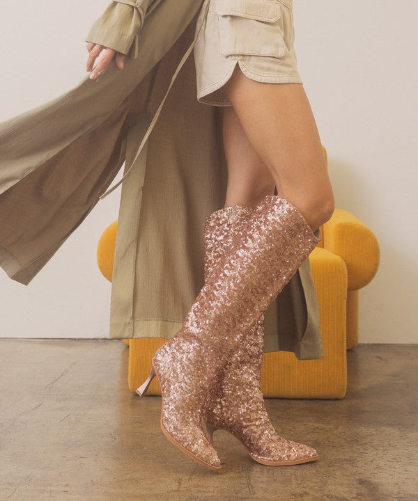 OASIS SOCIETY Jewel - Knee High Sequin Boots - LoveandModesty