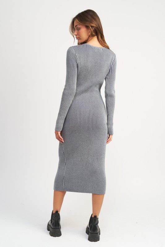 V-Neck Midi Dress with two way zipper