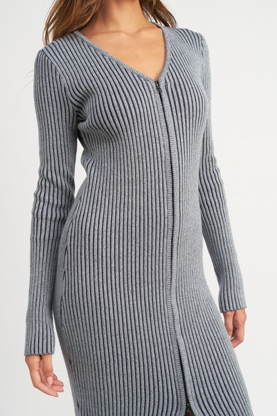 V-Neck Midi Dress with two way zipper - LoveandModesty