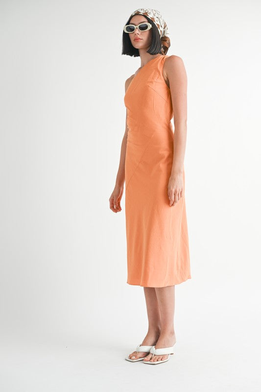 ONE SHOULDER MID LINEN DRESS