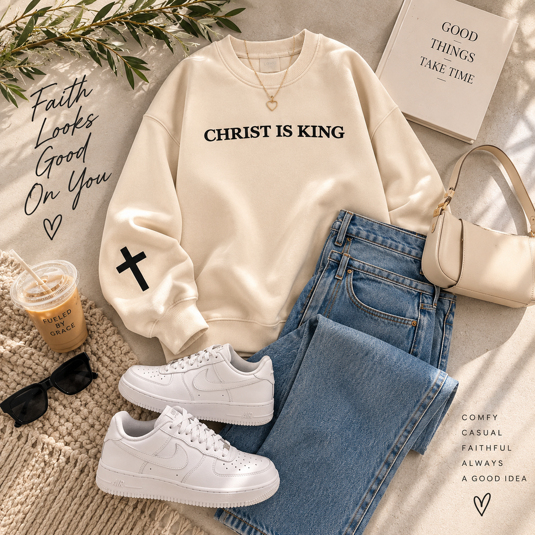 CHRIST IS KING Embroidery Oversized Sweatshirt