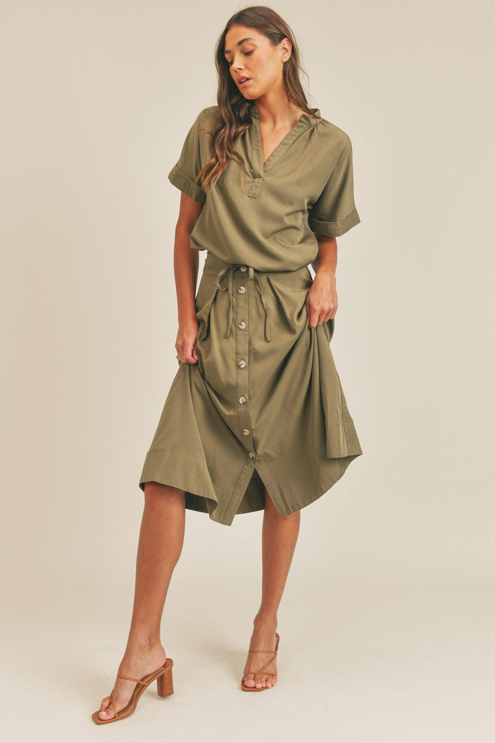 MABLE Army Green Two-Piece Skirt Set