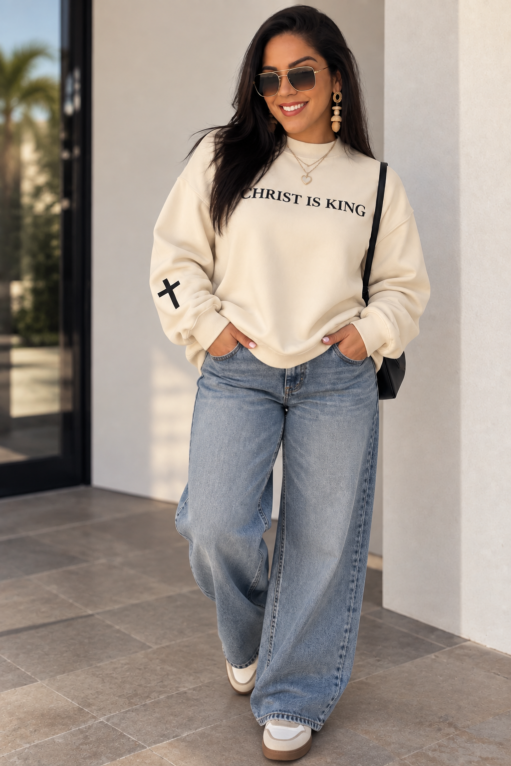 CHRIST IS KING Embroidery Oversized Sweatshirt