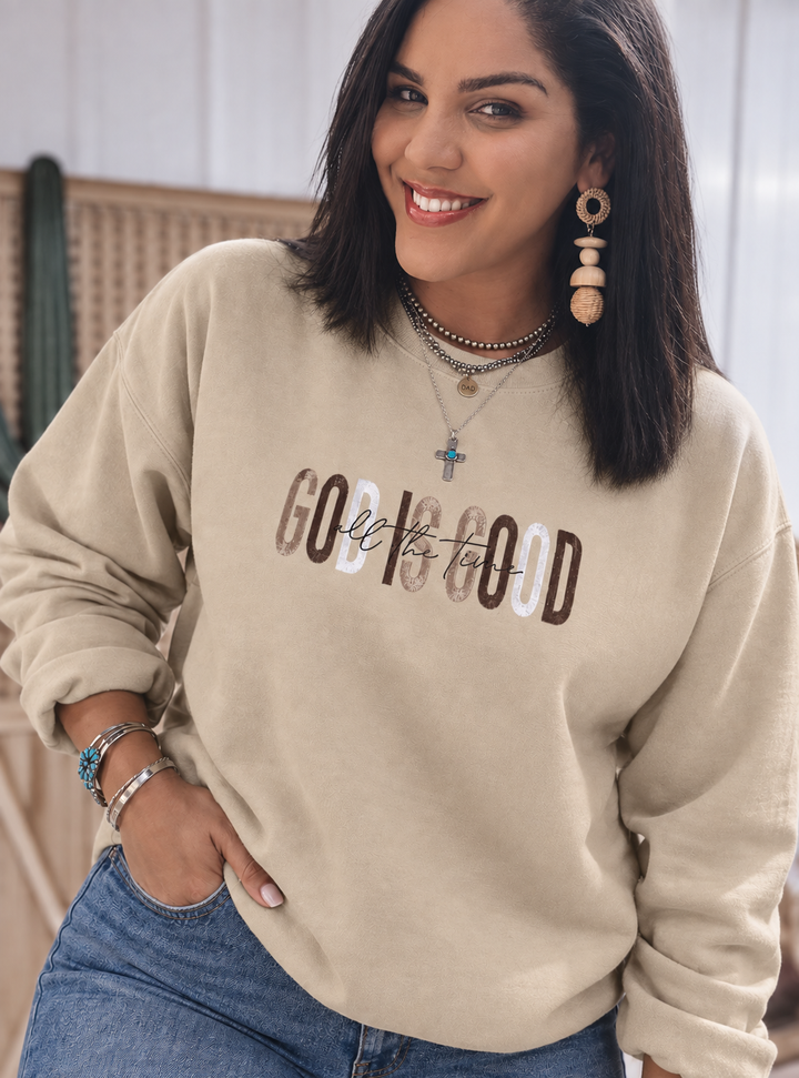 God Is Good Faith Graphic Crewneck Sweatshirt