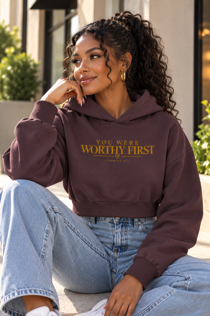 You Were Worthy First Maroon Essential Cropped Hoodie