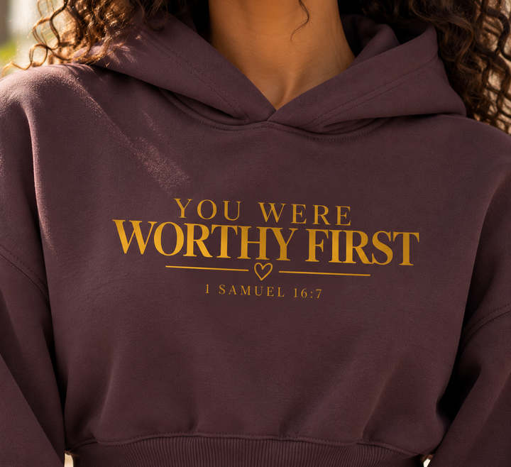 You Were Worthy First Maroon Essential Cropped Hoodie