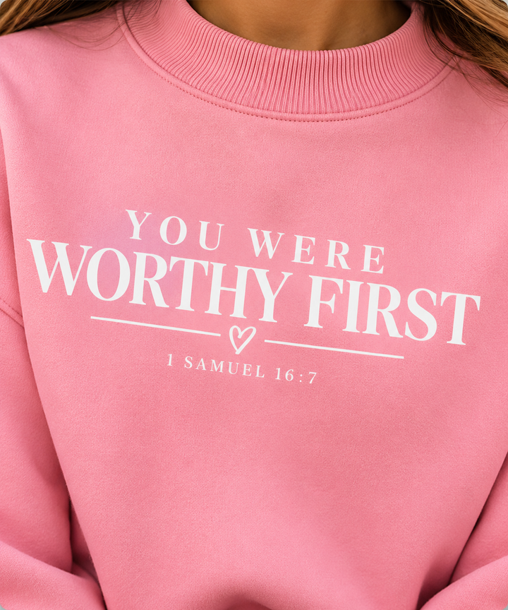 Worthy First Fleece Mock-Neck Oversized Pink Sweatshirt