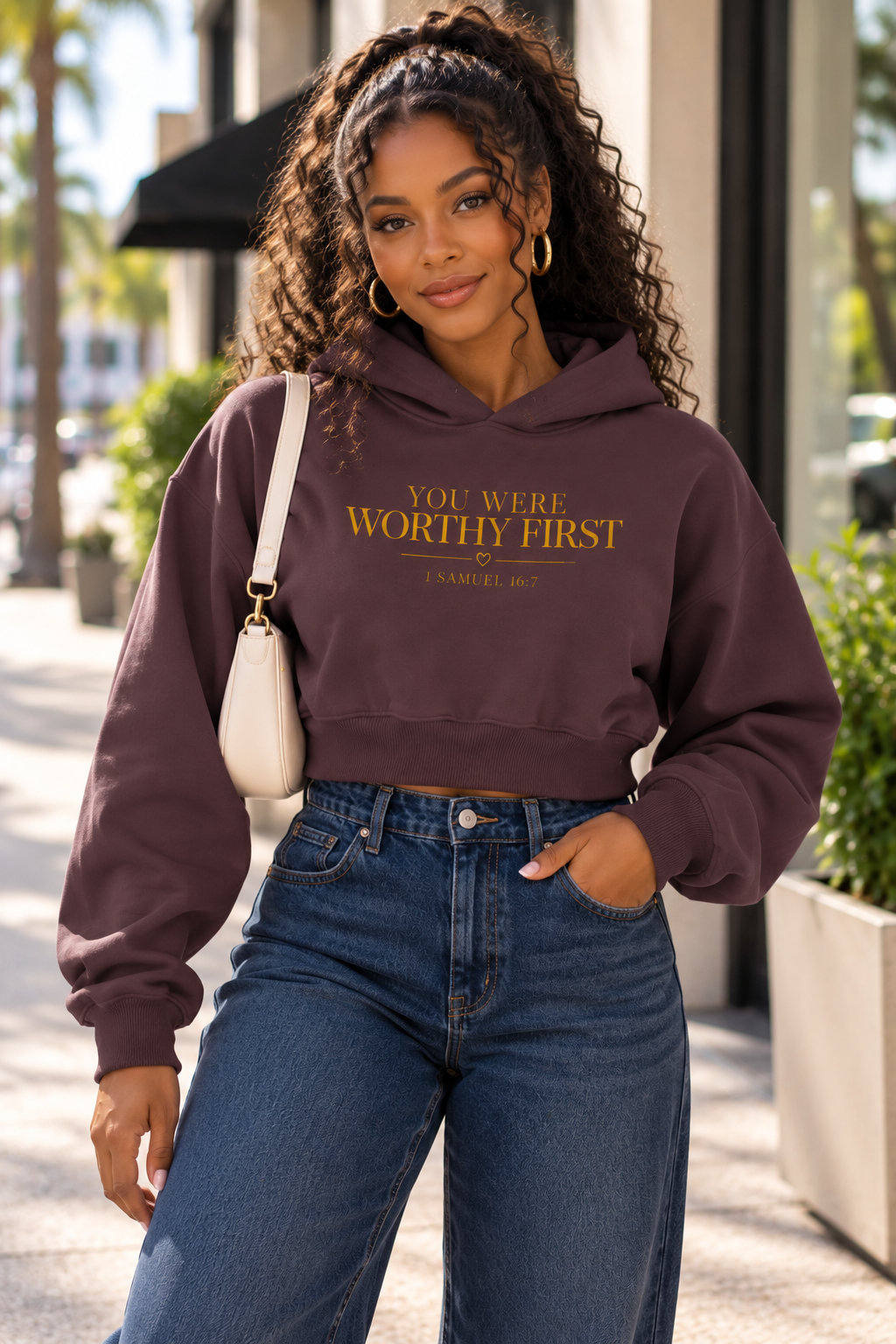 You Were Worthy First Maroon Essential Cropped Hoodie