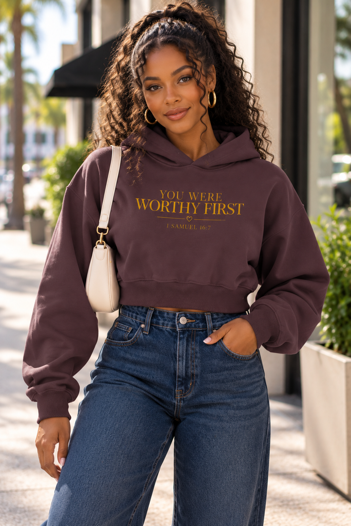 You Were Worthy First Maroon Essential Cropped Hoodie