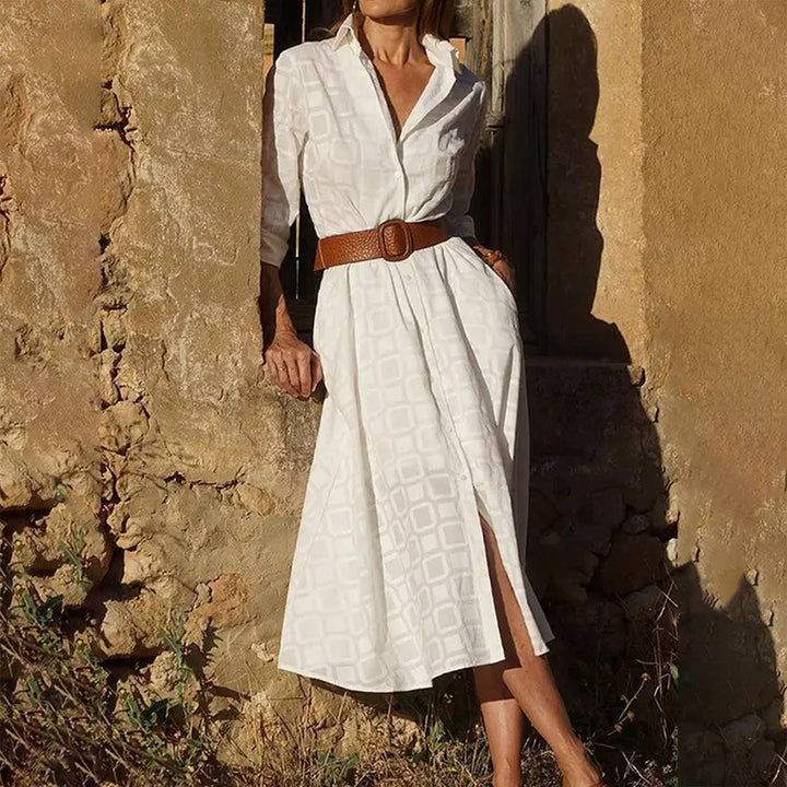 WOMEN SQUARE PATTERNED SEXY SLIT LONG DRESS_CWDMD0648