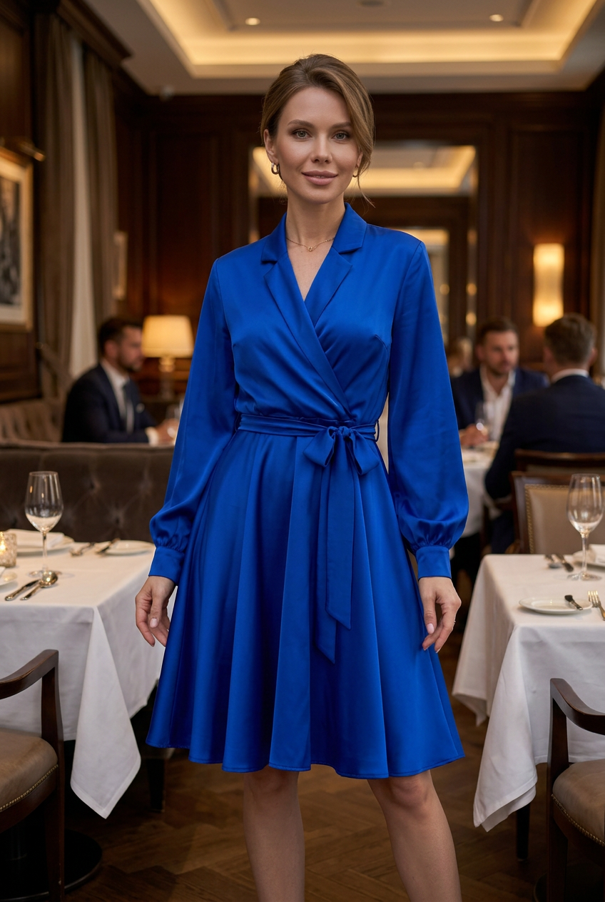 Blue Amara dress revised to match the champagne hemline