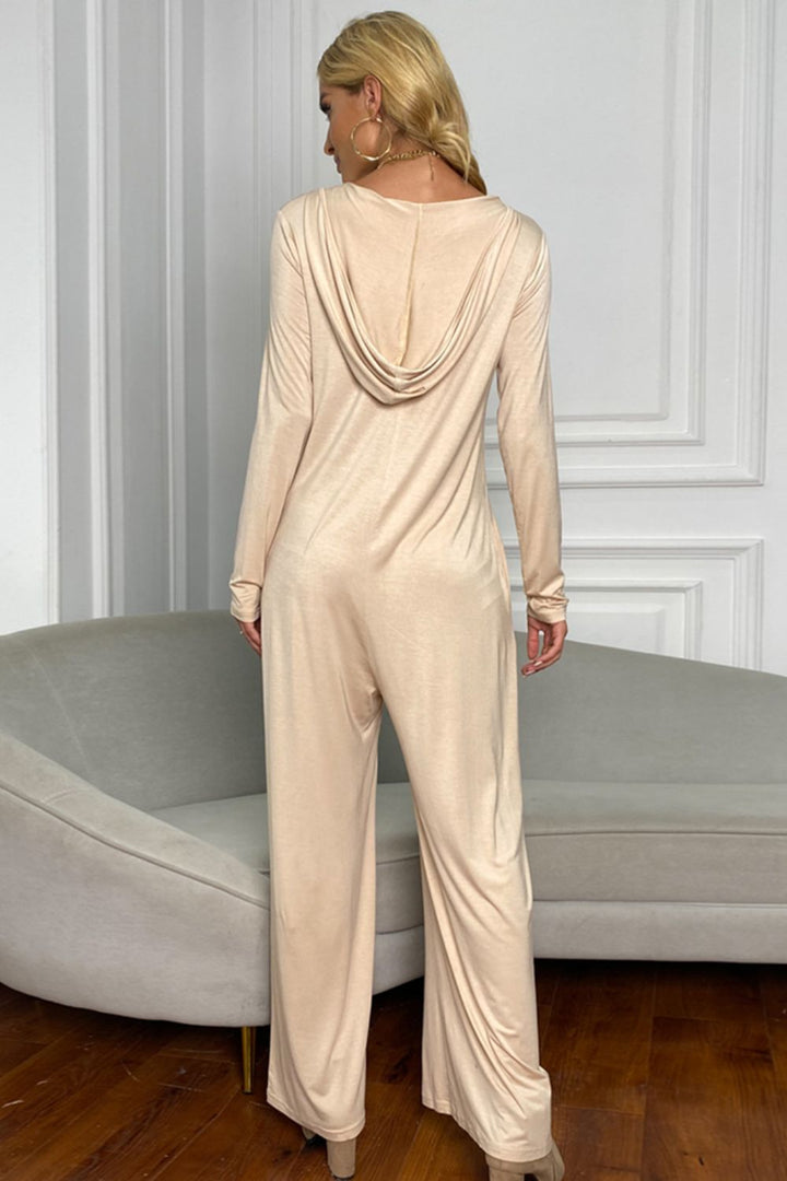 Shiny Long Sleeve V-Neck Jumpsuit with Pockets