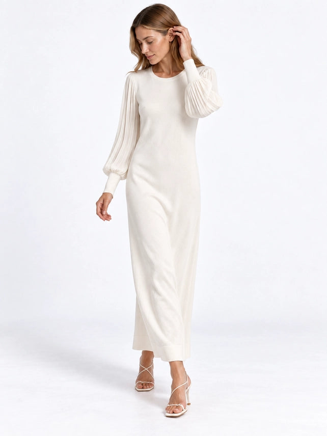 The Élise Pleated Sleeve Knit Maxi Dress