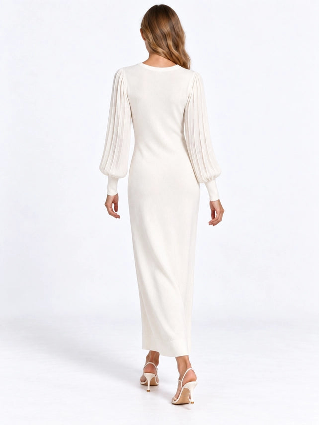 The Élise Pleated Sleeve Knit Maxi Dress