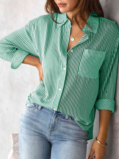 Striped Collared Neck Shirt with Pocket