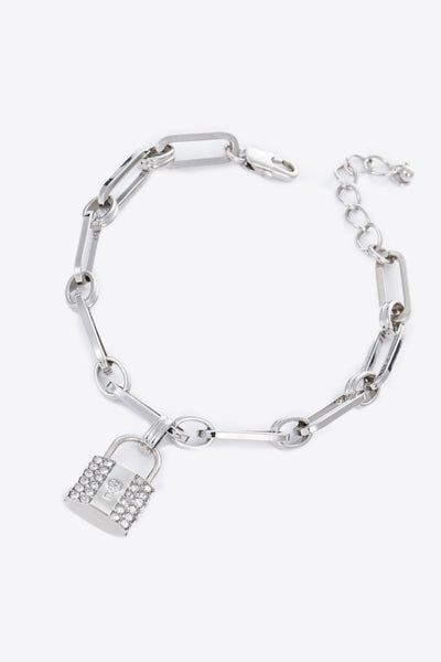 Platinum-Plated Lock Charm Bracelet - LoveandModesty