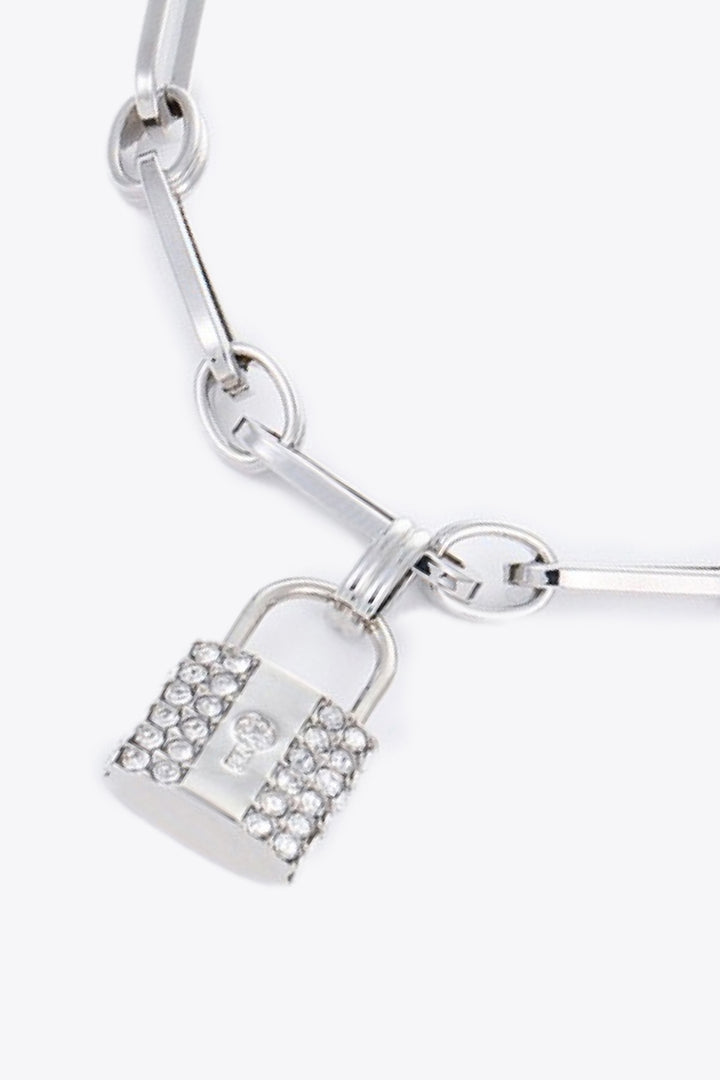 Platinum-Plated Lock Charm Bracelet - LoveandModesty
